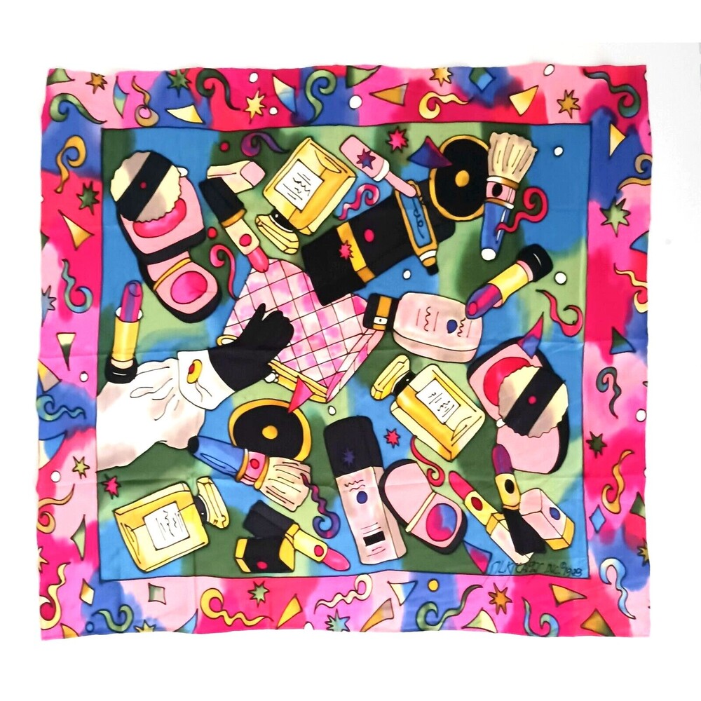 VTG '93 RARE Silkscapes Scarf Handpainted Silk Ht Pink Perfume Cosmetics